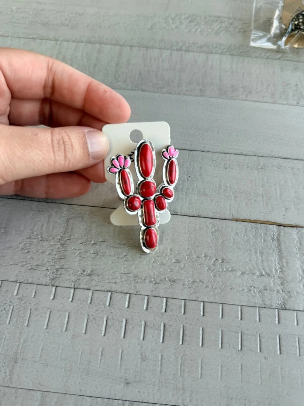Western Red Cactus Statement Ring with Pink Flower Accents New